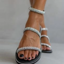 Εξοδος 🧨 Εξοδος ⭐ Σανδάλια δερμάτινα IRIS με πέτρες - Μαύρο/Ασημί 🥰 👍
