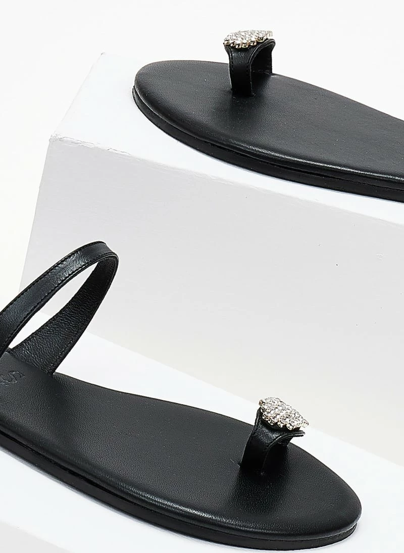 Τοπ 10 🥰 Ολοκαίνουργιο 😀 IRIS Σανδάλια δερμάτινα με Strass στο δάκτυλο - Μαύρο 🔥 🎁 - Image 3