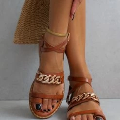 Προώθηση 🌟 Φτηνός 😍 Σανδάλια δερμάτινα TFP με αλυσίδα - Ταμπά ⌛ ❤️