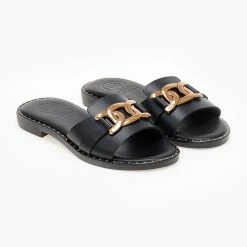 Flash Sale 🤩 Ολοκαίνουργιο 🔔 Σανδάλια δερμάτινα TFP με αλυσίδα στη φάσα - Μαύρο 🎉 ⌛