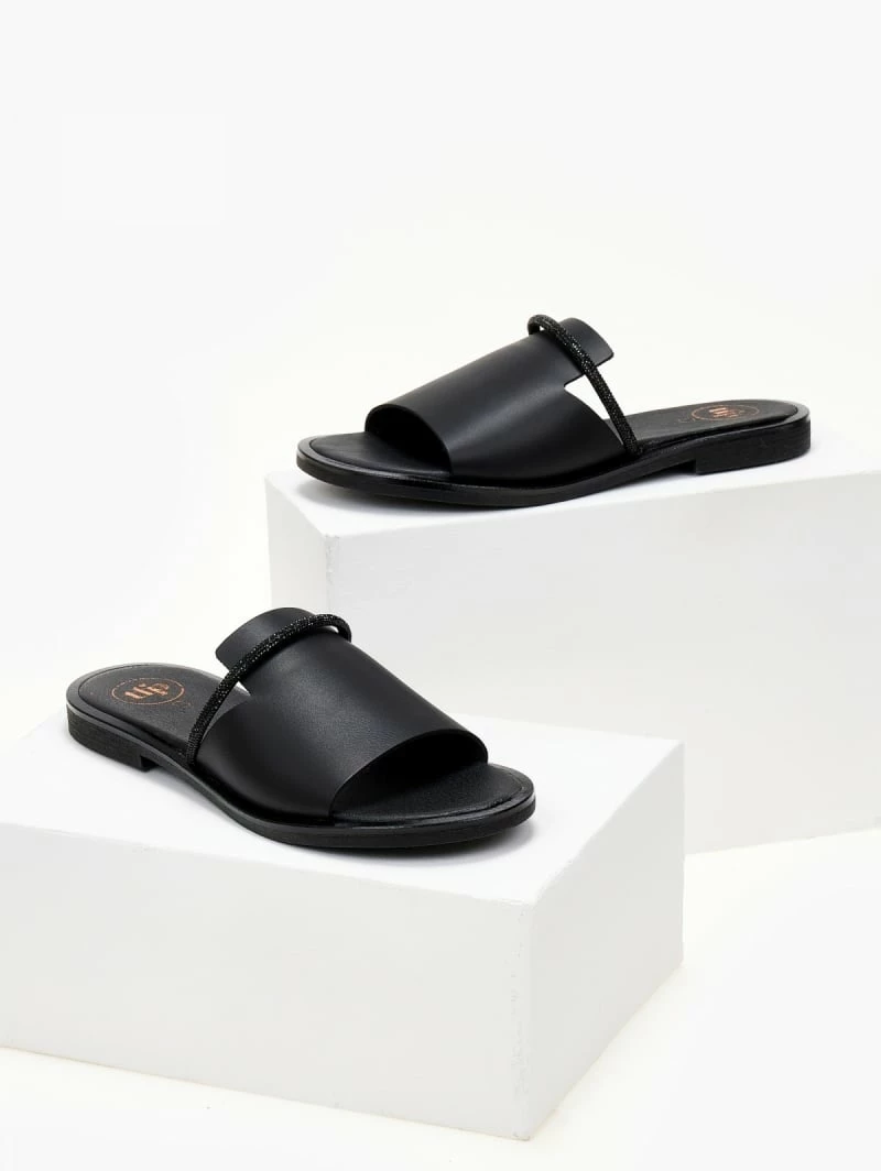 Νέος ⌛ Το φθηνότερο 💯 Σανδάλια δερμάτινα TFP με φαρδιά φάσα - Μαύρο 😀 ❤️ - Image 6