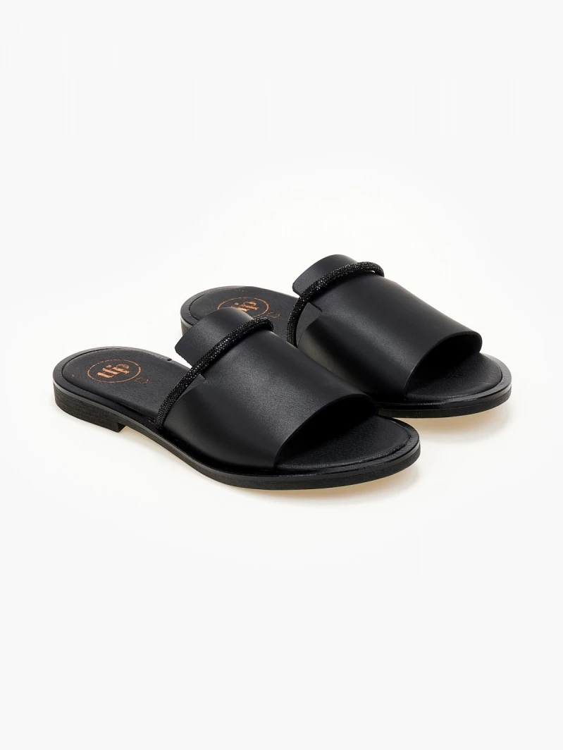 Νέος ⌛ Το φθηνότερο 💯 Σανδάλια δερμάτινα TFP με φαρδιά φάσα - Μαύρο 😀 ❤️ - Image 3