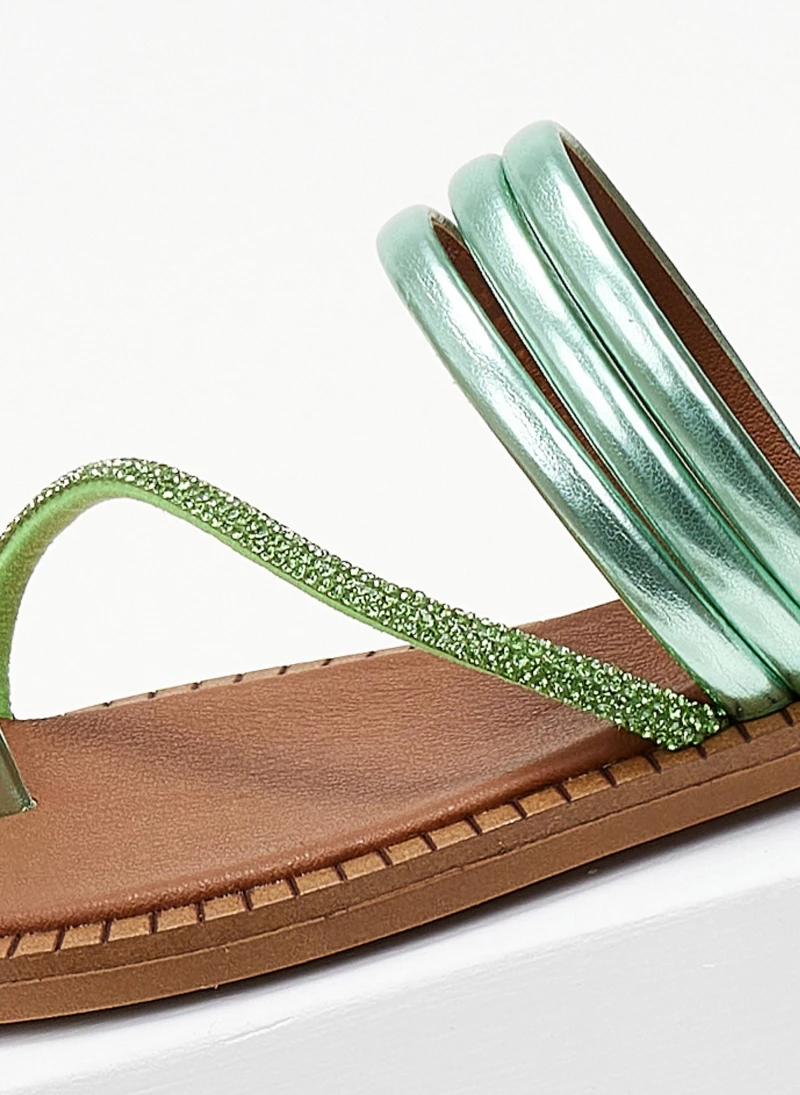 Η καλύτερη συμφωνία 🔥 Αγορά 👍 Σανδάλια δερμάτινα TFP με λοξό Strass λουράκι - Πράσινο 🛒 😍 - Image 5