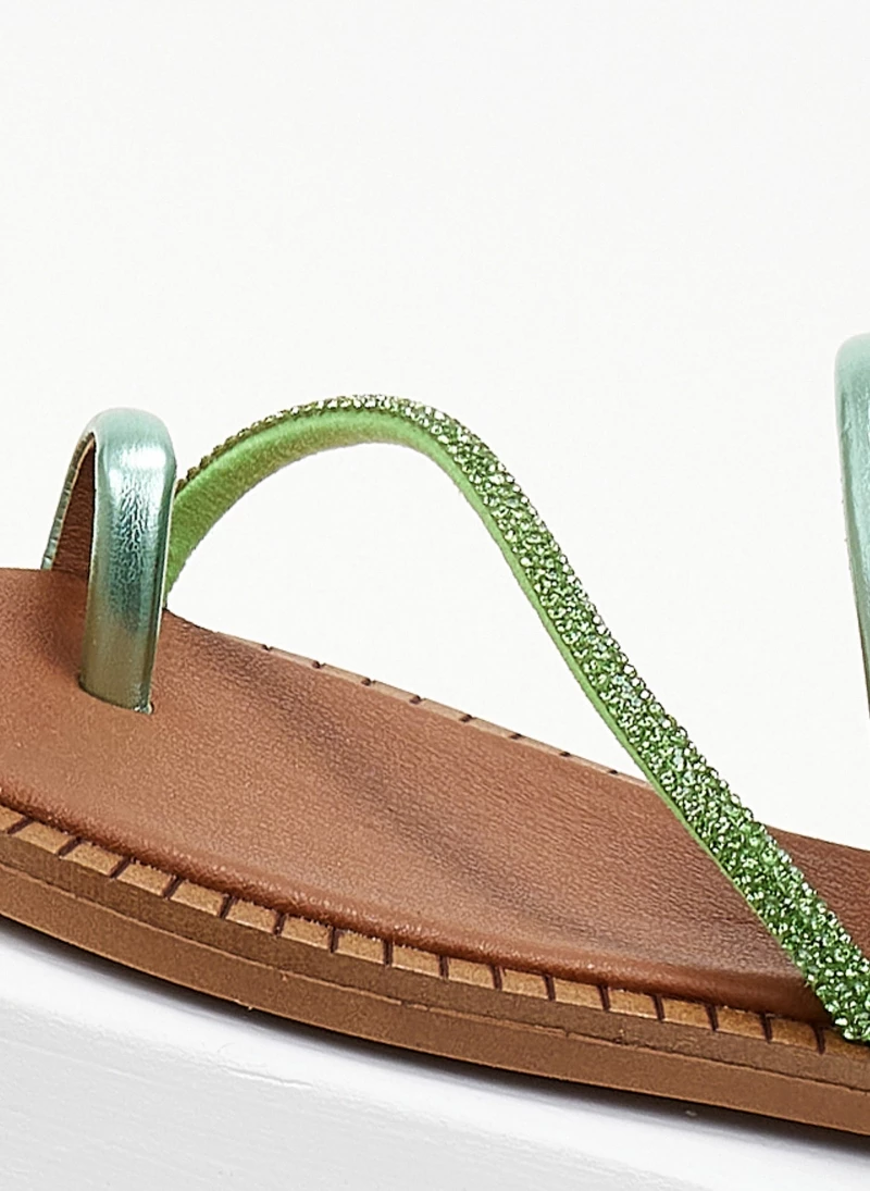 Η καλύτερη συμφωνία 🔥 Αγορά 👍 Σανδάλια δερμάτινα TFP με λοξό Strass λουράκι - Πράσινο 🛒 😍 - Image 3