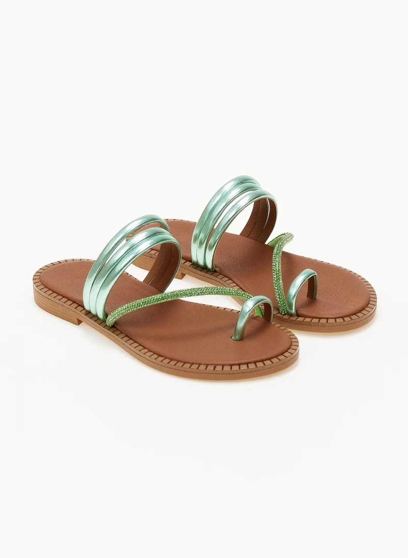Η καλύτερη συμφωνία 🔥 Αγορά 👍 Σανδάλια δερμάτινα TFP με λοξό Strass λουράκι - Πράσινο 🛒 😍 - Image 2