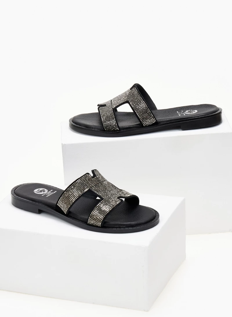 Συμφωνίες 🔥 Πολύ καλή προσφορά 💯 Σανδάλια δερμάτινα TFP με μικρά Strass - Μαύρο 👏 🔔 - Image 2