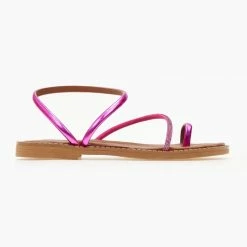 Best Pirce ⭐ Φτηνός 🎁 Σανδάλια δερμάτινα TFP με περαστό λουράκι - Φούξια 🎉 🔔