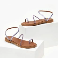 Αγορά 🧨 Εκπτωση 🤩 Σανδάλια δερμάτινα TFP με περαστό λουράκι - Λιλά ✔️ 🔥