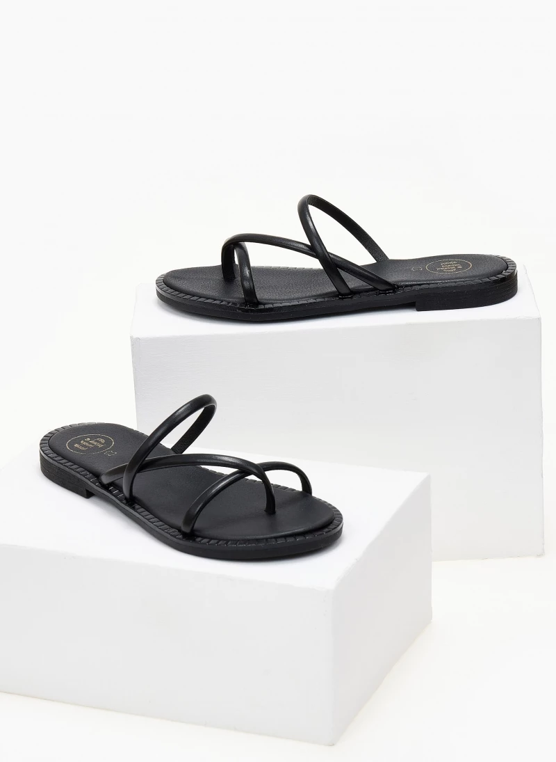 Αγορά 😍 Προώθηση ⭐ Σανδάλια δερμάτινα TFP με στρογγυλά λουράκια - Μαύρο ❤️ 😉 - Image 2