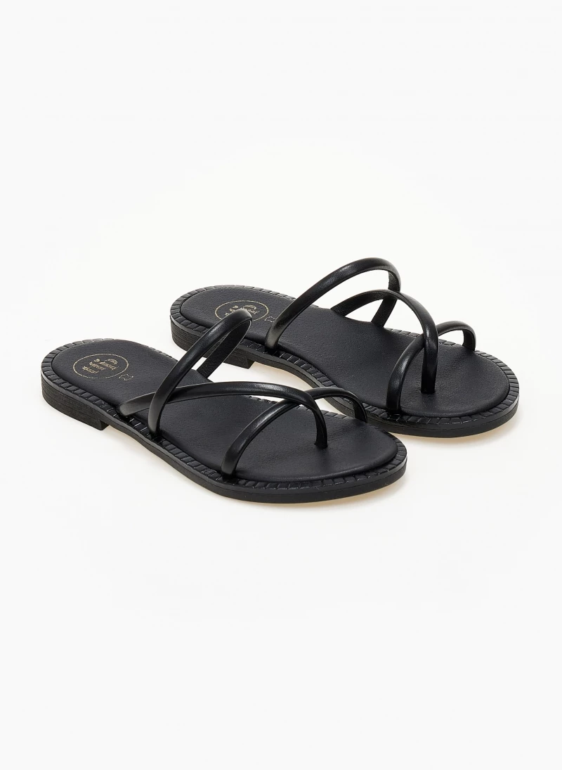 Αγορά 😍 Προώθηση ⭐ Σανδάλια δερμάτινα TFP με στρογγυλά λουράκια - Μαύρο ❤️ 😉 - Image 4