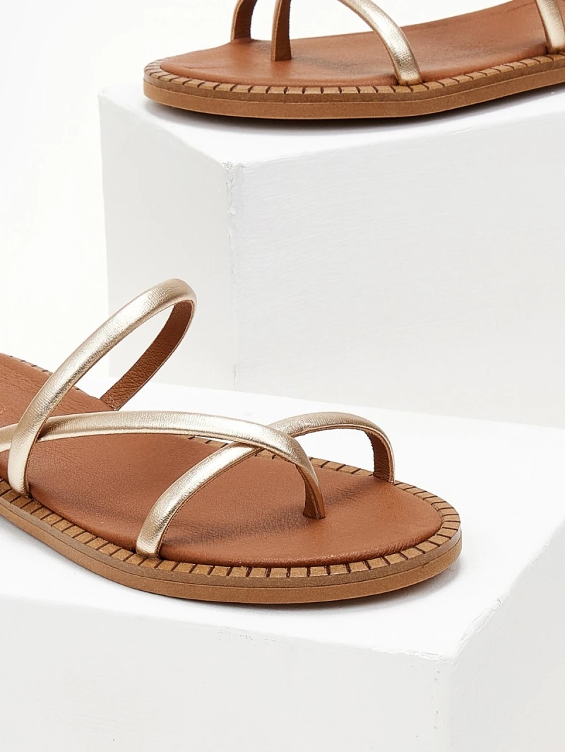 Νέος 🔥 Εκπτωση 🛒 Σανδάλια δερμάτινα TFP με στρογγυλά λουράκια - Χρυσό 😀 ✨ - Image 4