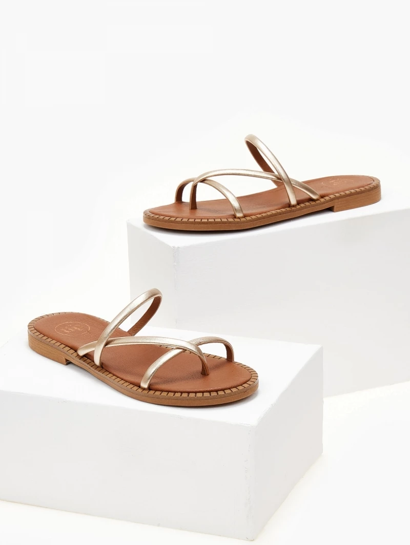 Νέος 🔥 Εκπτωση 🛒 Σανδάλια δερμάτινα TFP με στρογγυλά λουράκια - Χρυσό 😀 ✨ - Image 2