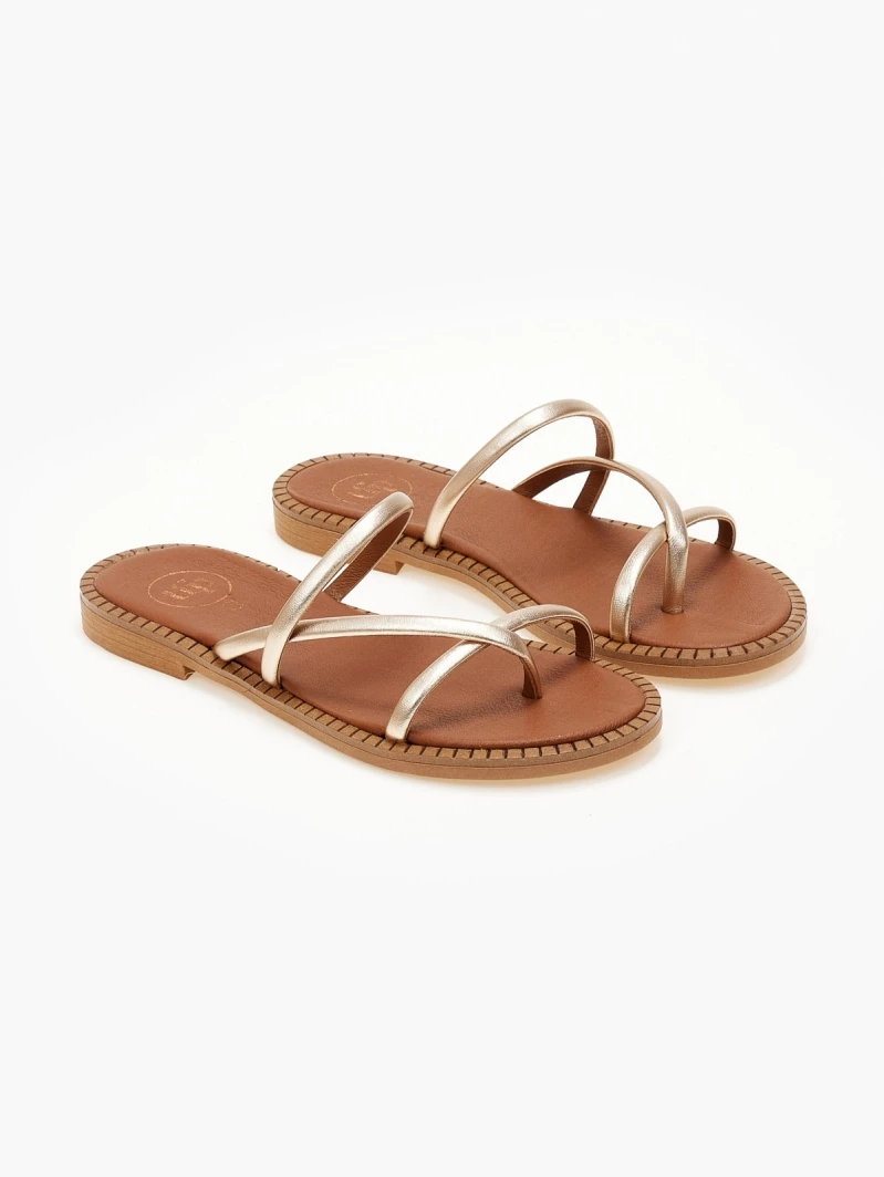 Νέος 🔥 Εκπτωση 🛒 Σανδάλια δερμάτινα TFP με στρογγυλά λουράκια - Χρυσό 😀 ✨ - Image 3