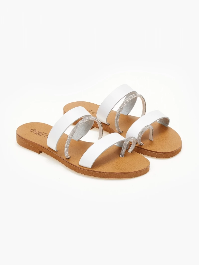 Αγορά 😉 Νέος ❤️ The Fashion Project Σανδάλια ESTIL δερμάτινα με λεπτές φάσες και Strass - Λευκό ✨ ⌛ - Image 3