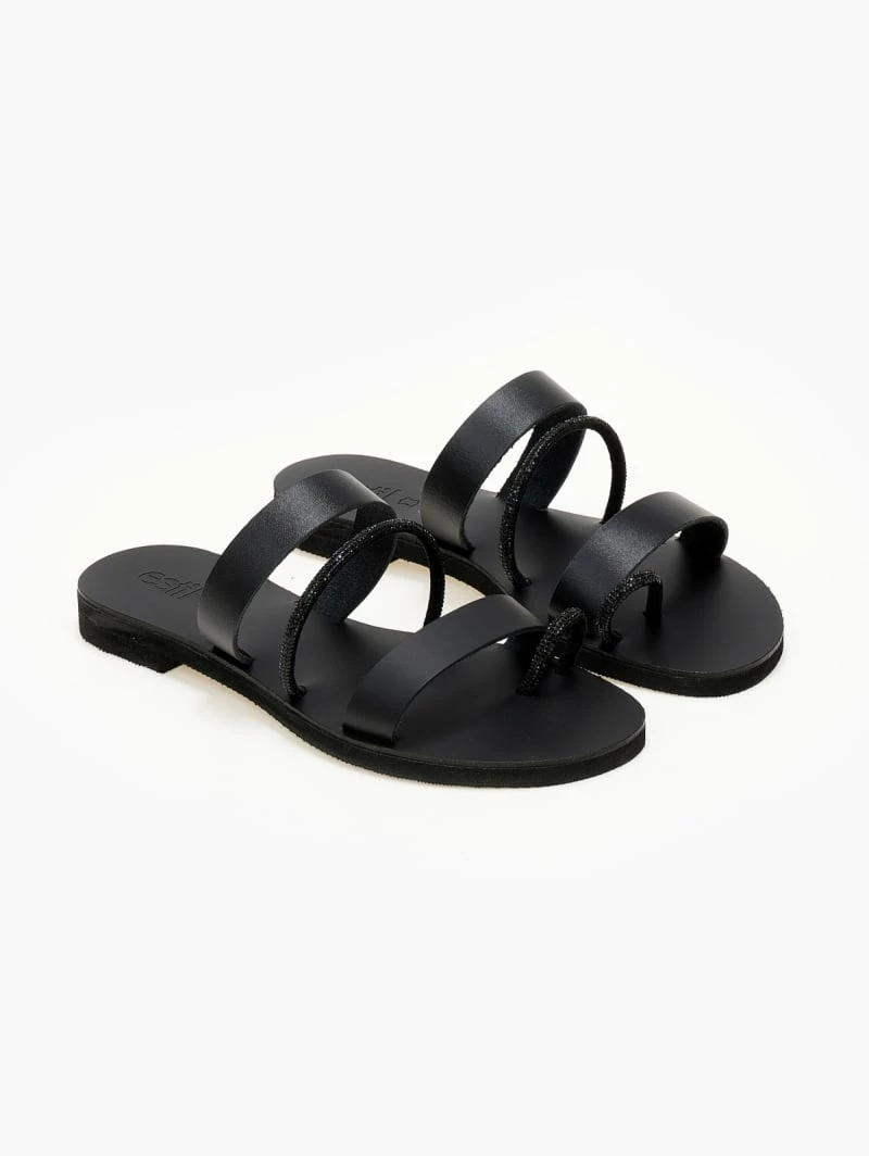 Συμφωνίες 🥰 Φτηνός 🤩 The Fashion Project Σανδάλια ESTIL δερμάτινα με λεπτές φάσες και Strass - Μαύρο 😀 ⭐ - Image 2