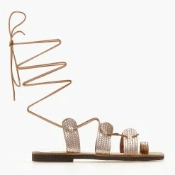 Εκπτωση 🤩 Νέος 🥰 Σανδάλια ESTIL δερμάτινα με Pattern ψάθα - Χαλκός ✔️ 🎉