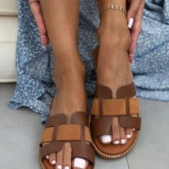 Τοπ 10 💯 Flash Sale ✨ Σανδάλια Estil δερμάτινα με περαστή φάσα και ανοίγματα - Ταμπά ⌛ 🥰