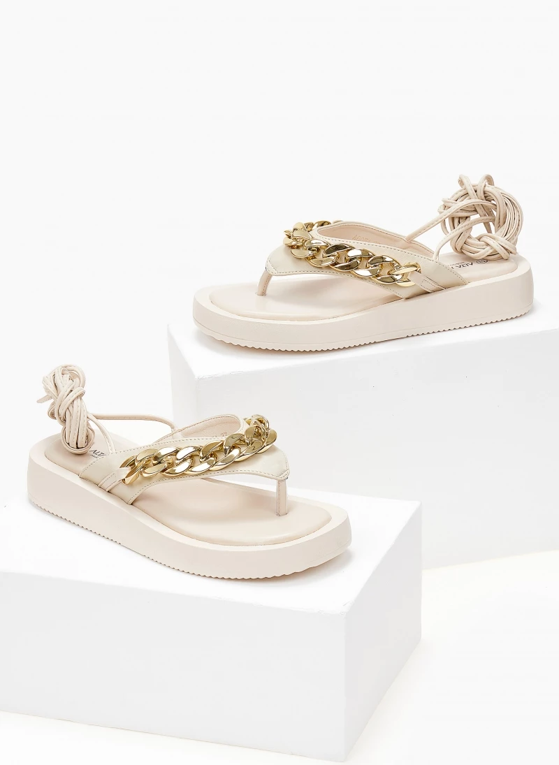 Πολύ καλή προσφορά ⌛ Προώθηση 👏 The Fashion Project Σανδάλια με αλυσίδα και κορδόνια - Μπεζ 🔥 😍 - Image 3