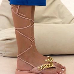 Φτηνός ⌛ Νέος 🥰 The Fashion Project Σανδάλια με αλυσίδα και κορδόνια - Ροζ 🌟 🔔