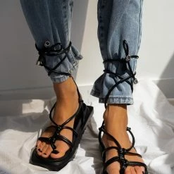 Νέος 👍 Φτηνός 🥰 Xti Footwear Σανδάλια με κορδόνια Xti 43842 - Μαύρο 🔥 ✔️