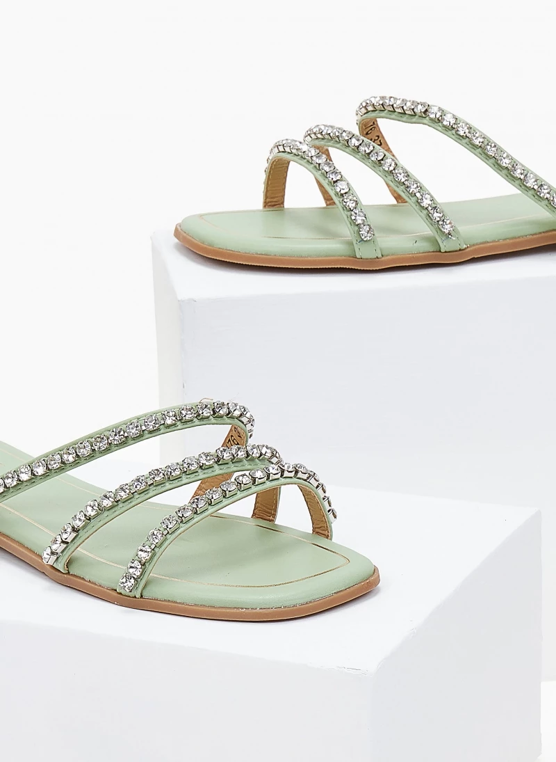 Νέος 😉 Καλύτερες κριτικές για ⭐ The Fashion Project Σανδάλια με λοξά λουράκια με Strass - Βεραμάν 🎁 🛒 - Image 5