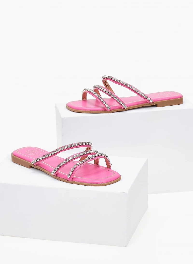 Καλύτερη πώληση 🌟 Best Pirce 😉 The Fashion Project Σανδάλια με λοξά λουράκια με Strass - Φούξια ✔️ 👍 - Image 5