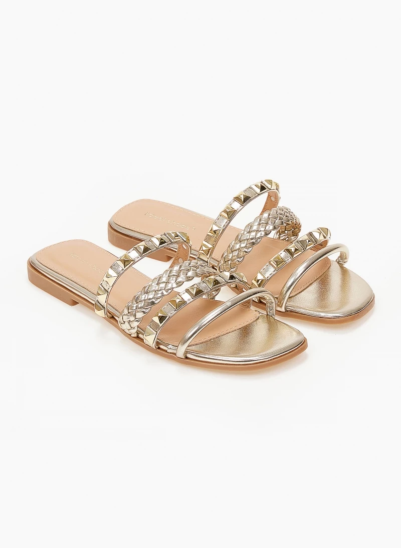 Το φθηνότερο 👏 Καλύτερη πώληση 🌟 The Fashion Project Σανδάλια με λουράκια σε μεταλλικά χρώματα - Χρυσό 🔥 ⌛ - Image 4