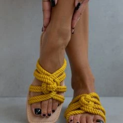 Best Pirce 👍 Εξοδος 🛒 The Fashion Project Σανδάλια με πλεγμένα σχοίνινα λουράκια - Μουσταρδί ✔️ 🛒