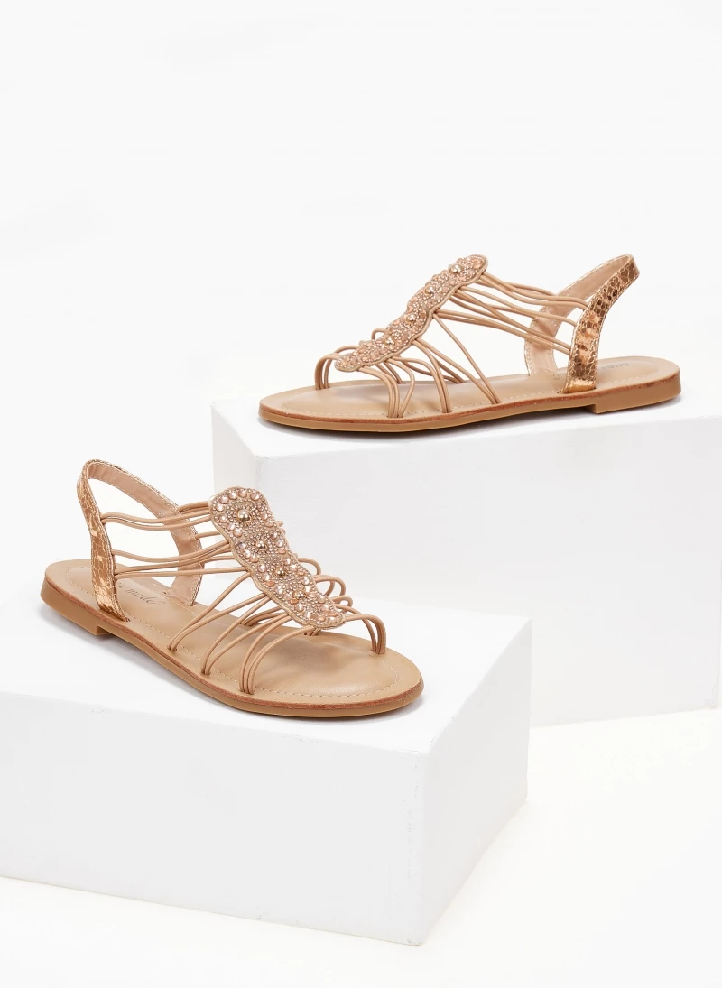 Προϋπολογισμός 👏 Καλύτερη πώληση ✨ The Fashion Project Σανδάλια με Strass και ελαστικά λουράκια - Χαλκός 😀 🔔 - Image 3