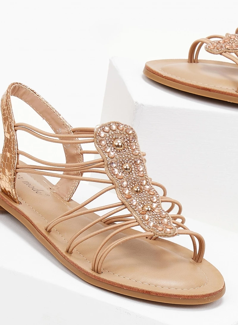 Προϋπολογισμός 👏 Καλύτερη πώληση ✨ The Fashion Project Σανδάλια με Strass και ελαστικά λουράκια - Χαλκός 😀 🔔 - Image 2