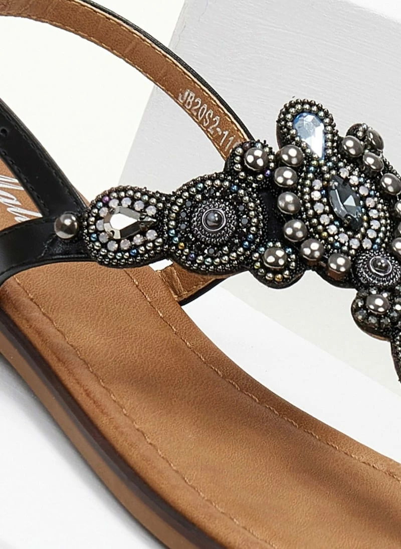 Τοπ 10 🥰 Νέος 🔔 The Fashion Project Σανδάλια με Strass και πέτρες - Μαύρο 🧨 🎉 - Image 2