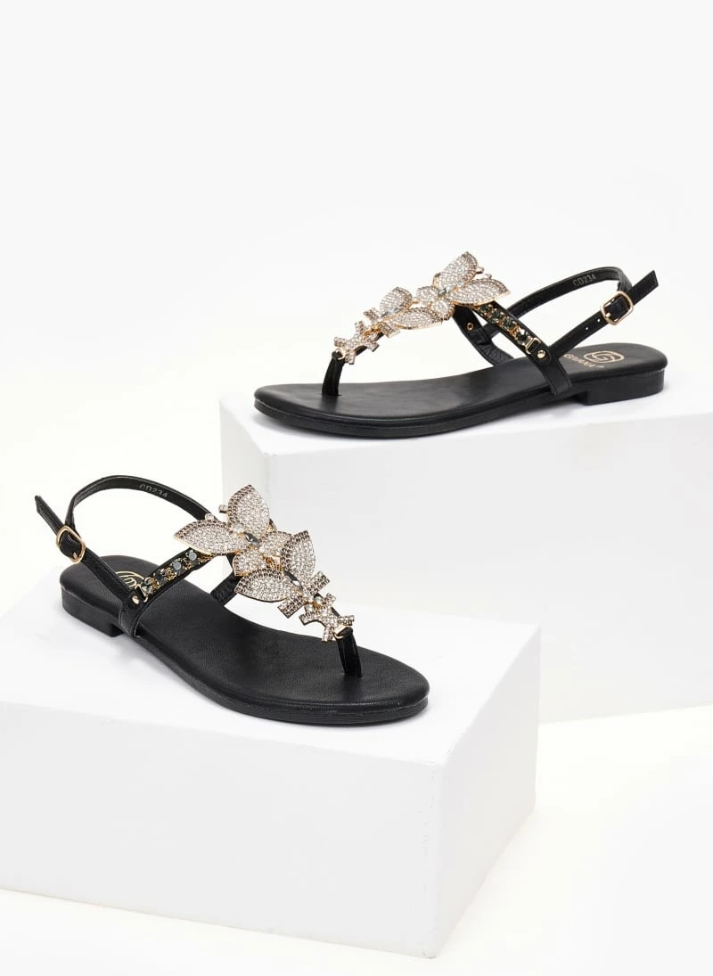 Πολύ καλή προσφορά ✔️ Best Pirce ⌛ The Fashion Project Σανδάλια με Strass πεταλούδες - Μαύρο ❤️ 💯