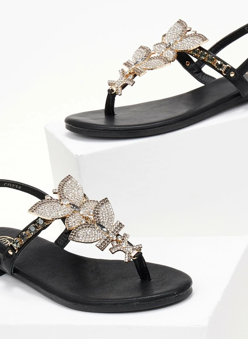 Πολύ καλή προσφορά ✔️ Best Pirce ⌛ The Fashion Project Σανδάλια με Strass πεταλούδες - Μαύρο ❤️ 💯 - Image 2