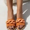 Το φθηνότερο ⌛ Εκπτωση 🎉 Σανδάλια Nubuck Estil με ματ κοκάλινη αλυσίδα - Πορτοκαλί 🎉 💯