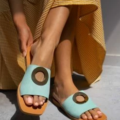 Φτηνός 👍 Πολύ καλή προσφορά 😀 Σανδάλια Nubuck IRIS με κύκλο - Γαλάζιο 🎁 ❤️