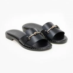 Τοπ 10 😀 Flash Sale 👍 Σανδάλια TFP δερμάτινα με μεταλλικό διακοσμητικό - Μαύρο 🧨 ⌛