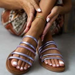 Ολοκαίνουργιο ⌛ Αγορά 🌟 Σανδάλια TFP με λουράκια και Strass - Λιλά 👏 🧨